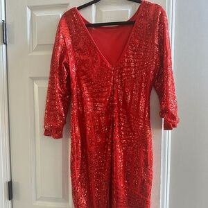 Worn Once Red Sequin Backless Dress Sz XL